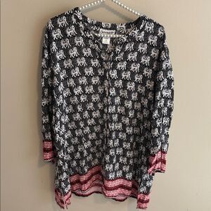 Serengeti elephant print button down top size 2x